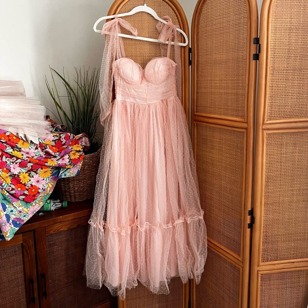 Vici Mable pink tulle midi dress